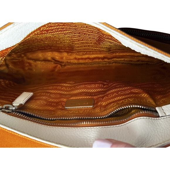 PRADA Orange Canapa Cargo Vitello Trimmed Buckle Flap Crossbody Shoulder Bag - Picture 6 of 9